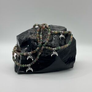 *ANKLET* Silver Moon with Indian Agate & Glass Stretchy Anklet